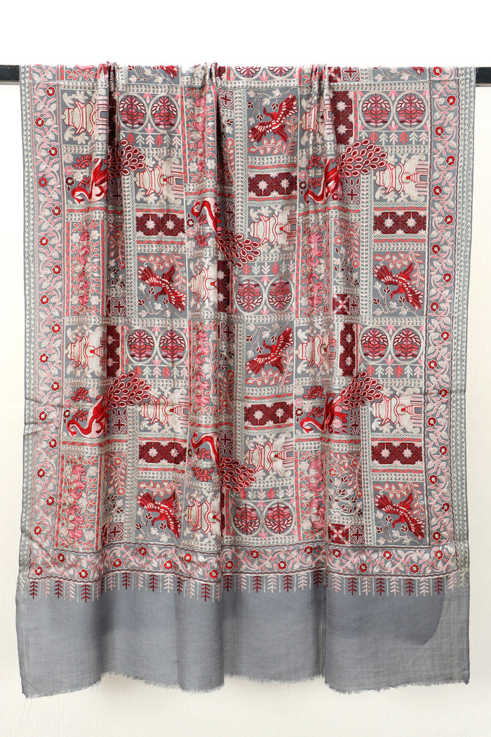 All-over embroidered full jaal shawl, 45x90 inches