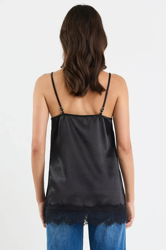 Georgia Zoe Noir - Black Satin Lace Trim Cami Hyde Boutique