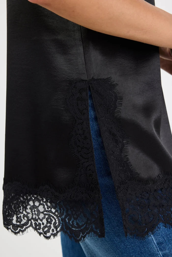 Georgia Zoe Noir - Black Satin Lace Trim Cami Hyde Boutique