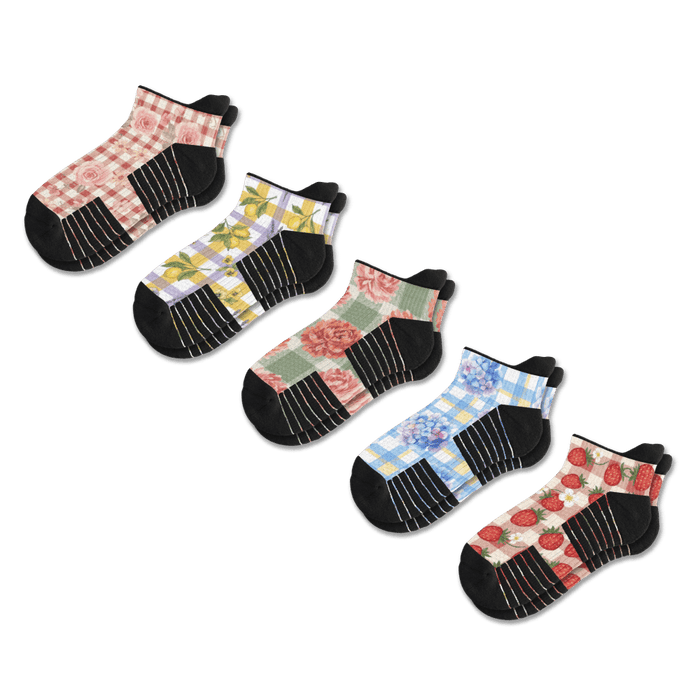 Gingham Garden Ankle Compression Socks 5-Pack Bundle