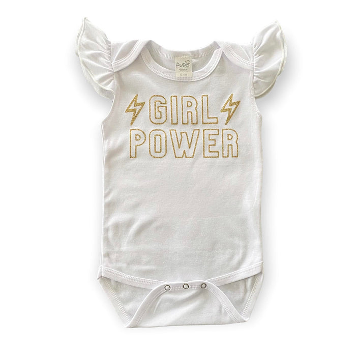 Girl Power Flutter Sleeve White Bodysuit