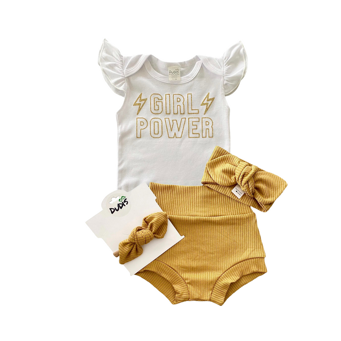 Girl Power Flutter Sleeve White Bodysuit