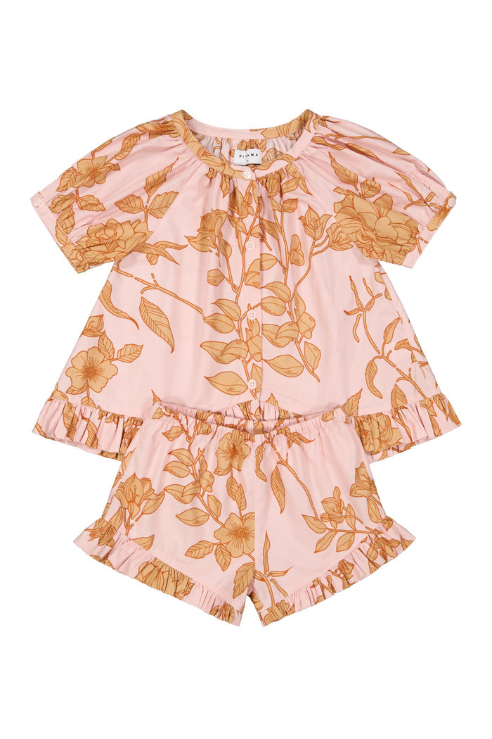 Piyama Girls Sophie Sleep Set - Cotton Modal - Romantic Floral Peach — front view