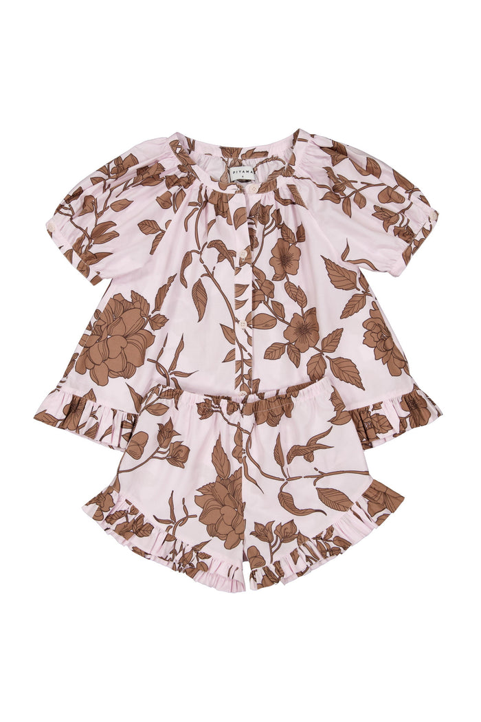 Piyama Girls Sophie Sleep Set - Cotton Modal - Romantic Floral Toffee — front view