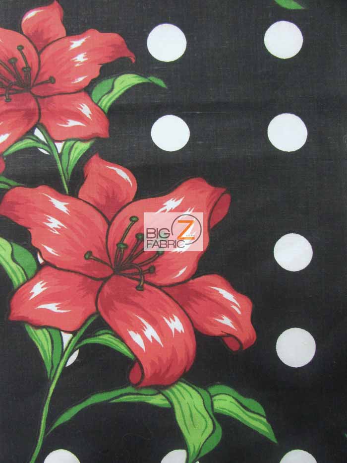 Green Bellflower Polka Dot Print Polyester Cotton Fabric