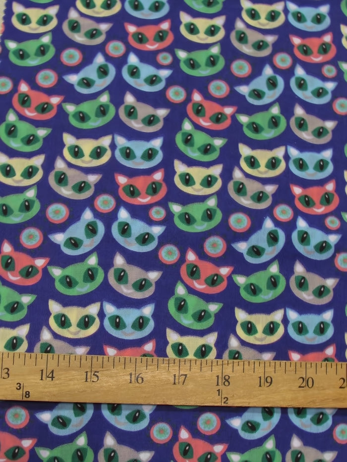 Halloween Cats Purple Poly Cotton Fabric