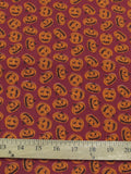 Halloween Pumpkins Burgundy Poly Cotton Fabric