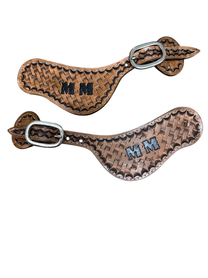 Hand tooled and painted Custom initials spur straps