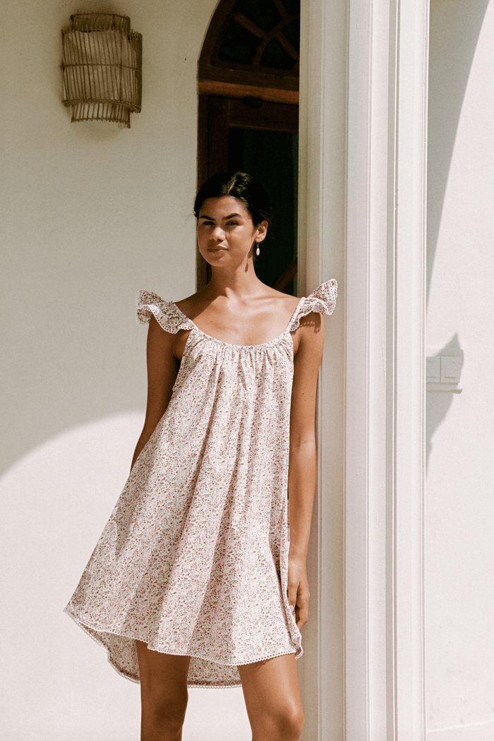 Piyama Indah Wing Nightie - Floret Pink + Trim — front view