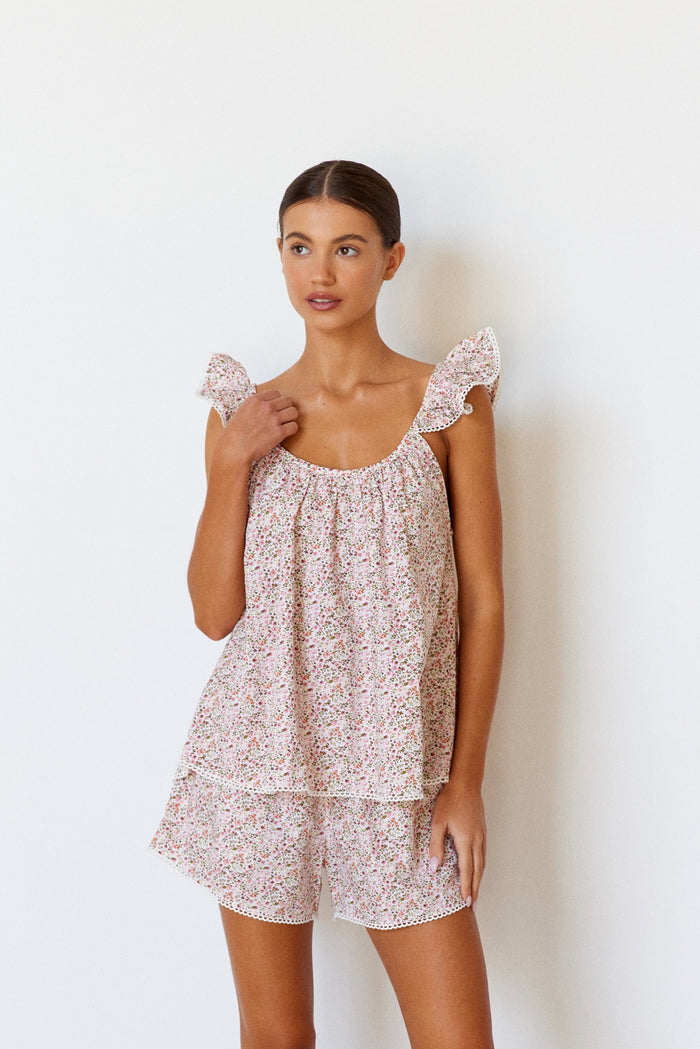 Piyama Indah Wing Sleep Set - Floret Pink + Trim — front view