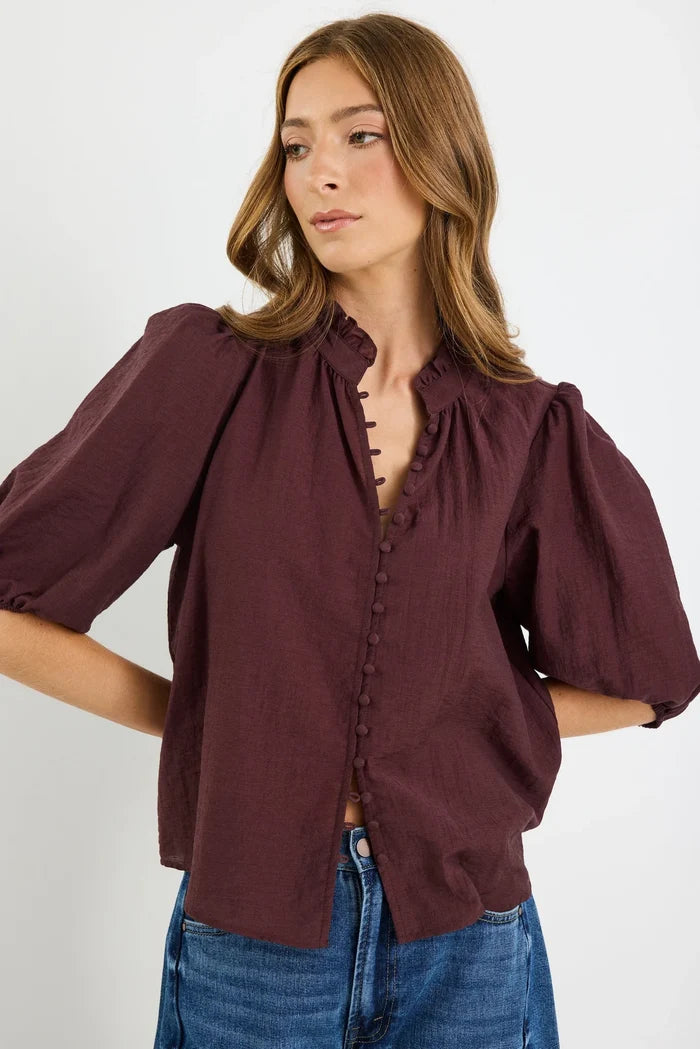 Ivy + Jack Continuance Semi Sheer High Neck Buttoned Short Sleeve Top - Navy Apparel > Women > Clothing > Tops > Short Sleeve Tops > Ivy Jack Hyde Boutique