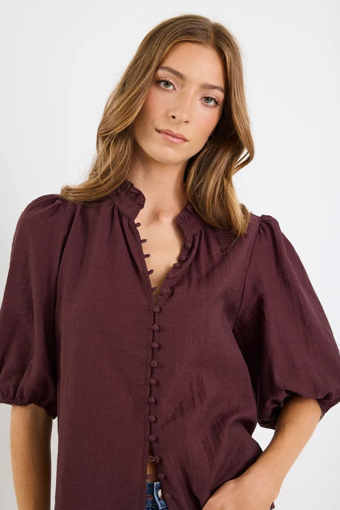 Ivy + Jack Continuance Semi Sheer High Neck Buttoned Short Sleeve Top - Navy Apparel > Women > Clothing > Tops > Short Sleeve Tops > Ivy Jack Hyde Boutique