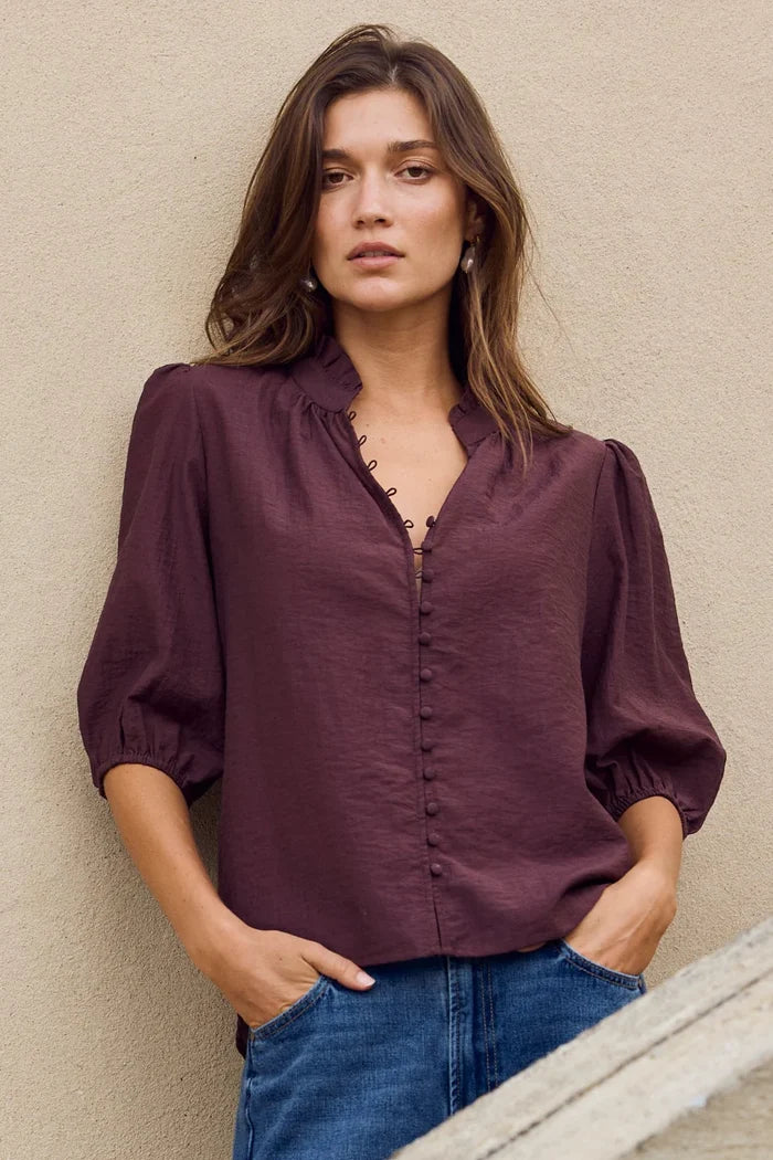 Ivy + Jack Continuance Semi Sheer High Neck Buttoned Short Sleeve Top - Navy Apparel > Women > Clothing > Tops > Short Sleeve Tops > Ivy Jack Hyde Boutique