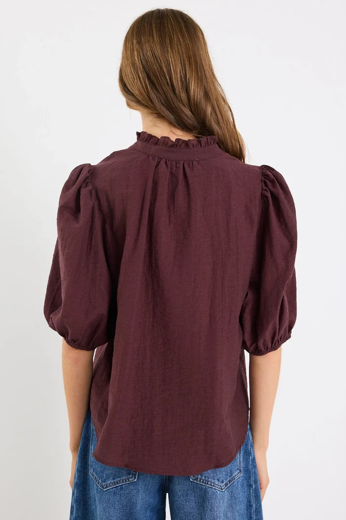 Ivy + Jack Continuance Semi Sheer High Neck Buttoned Short Sleeve Top - Navy Apparel > Women > Clothing > Tops > Short Sleeve Tops > Ivy Jack Hyde Boutique