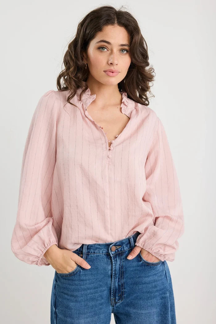Ivy + Jack Premise Top - Blush Stripe Apparel > Women > Clothing > Tops > Blouses > Printed Blouses > Stories Be Told Hyde Boutique