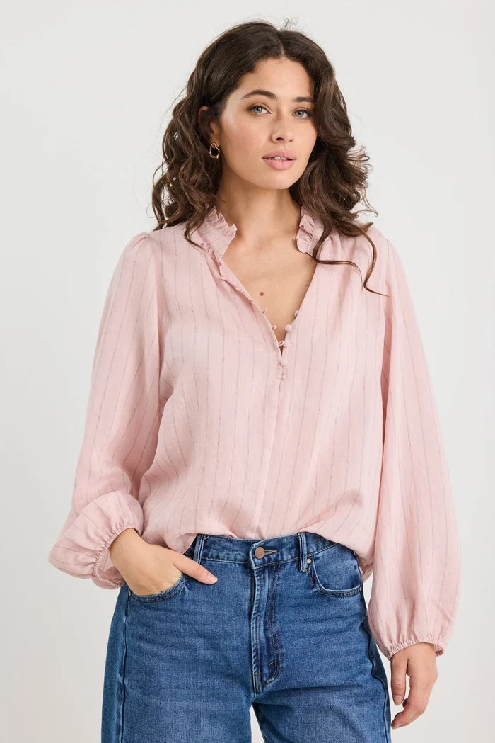 Ivy + Jack Premise Top - Blush Stripe Apparel > Women > Clothing > Tops > Blouses > Printed Blouses > Stories Be Told Hyde Boutique