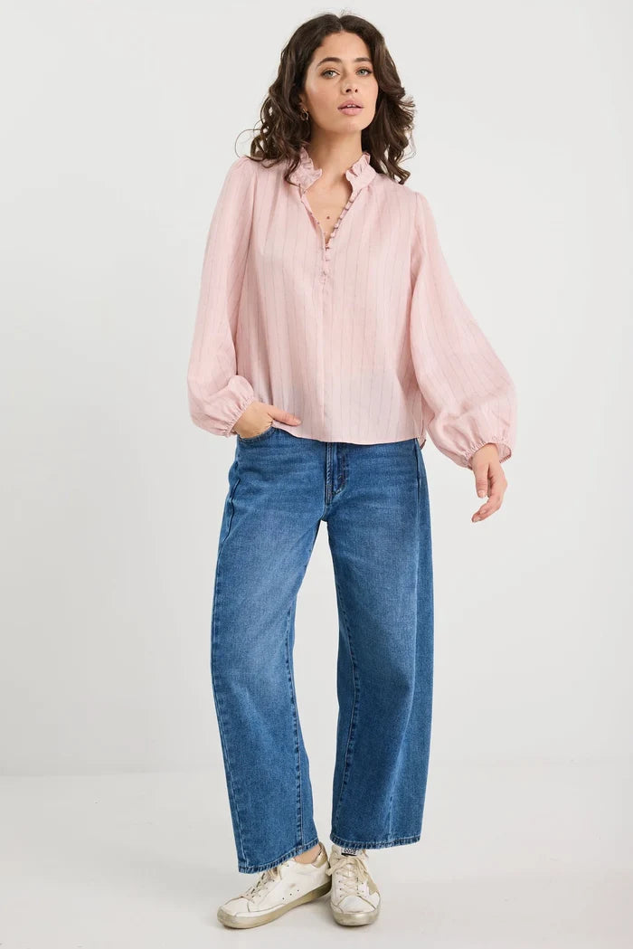 Ivy + Jack Premise Top - Blush Stripe Apparel > Women > Clothing > Tops > Blouses > Printed Blouses > Stories Be Told Hyde Boutique
