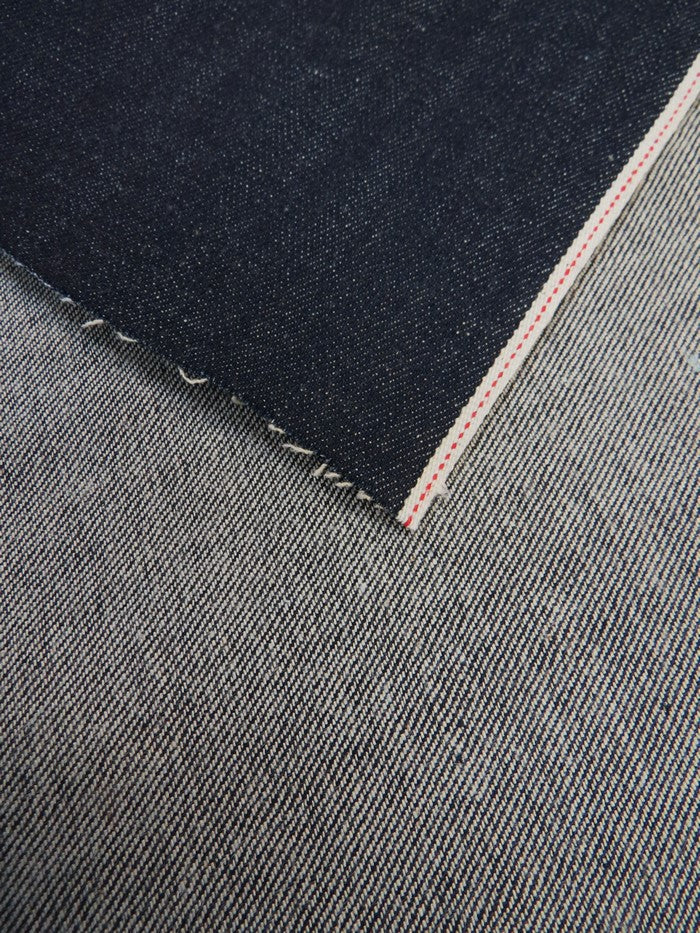 Japanese Selvedge Stretch Denim Fabric 11.5 oz Indigo Red/White Wide Ticker