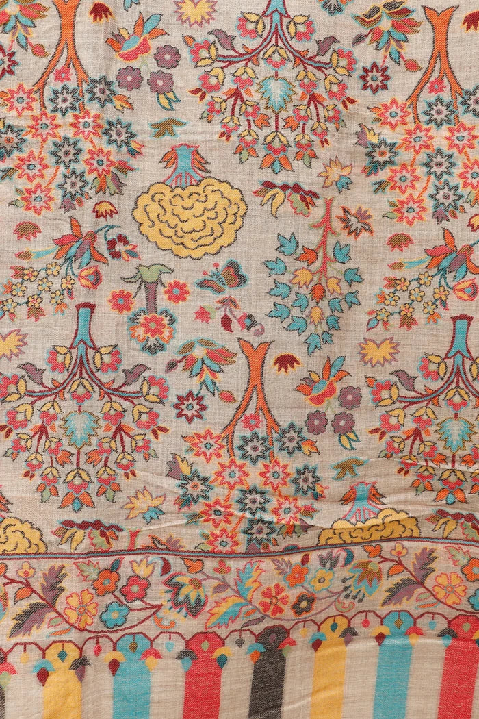 Kani Shawl handwoven Kashmiri wool shawl, draped view
