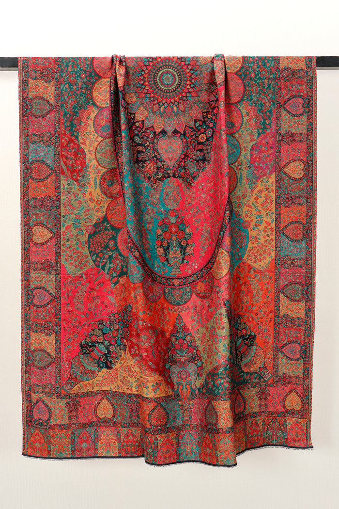 Kani Zari Shawl Kashmiri wool bridal shawl with zari work, front view