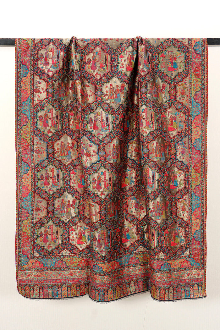 Kani Zari Shawl Kashmiri wool with zari work, front view