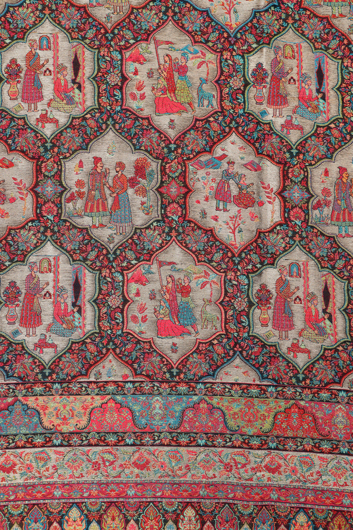 Kani Zari Shawl Kashmiri wool with zari work, styled view