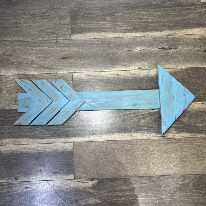 Large Rustic Distressed Light Blue Wood Arrow Wall Decor