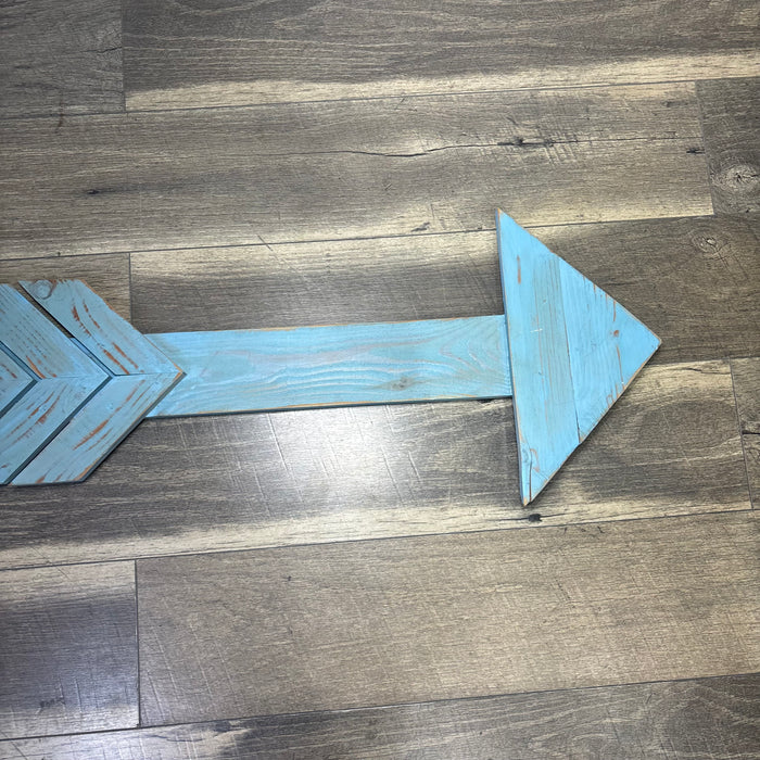 Large Rustic Distressed Light Blue Wood Arrow Wall Decor
