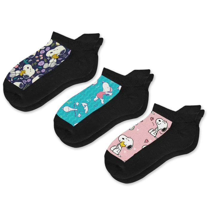 Viasox Live Laugh Snoopy Ankle Socks Bundle 3-Pack front view