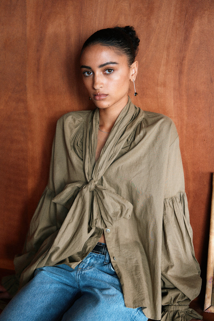 Mahsa Bow Blouse - Kelp Hyde Boutique