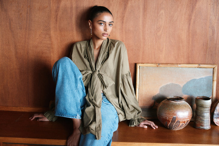 Mahsa Bow Blouse - Kelp Hyde Boutique