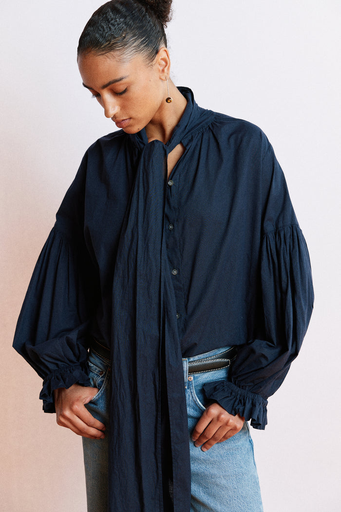 Måhsa Bow Blouse - Navy Hyde Boutique