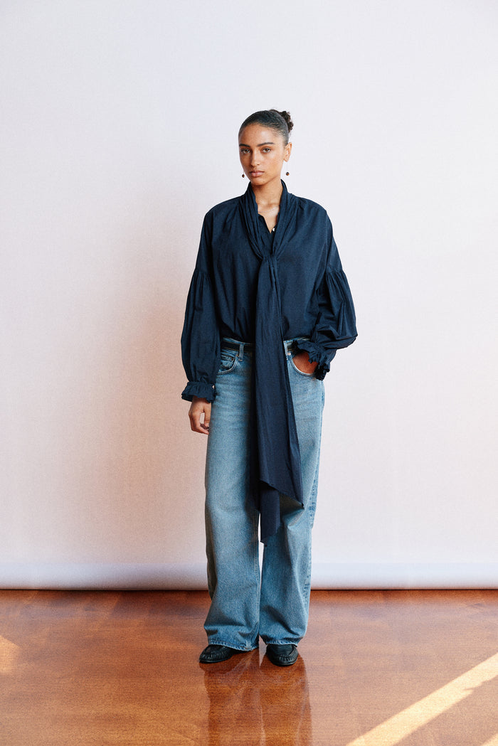 Måhsa Bow Blouse - Navy Hyde Boutique