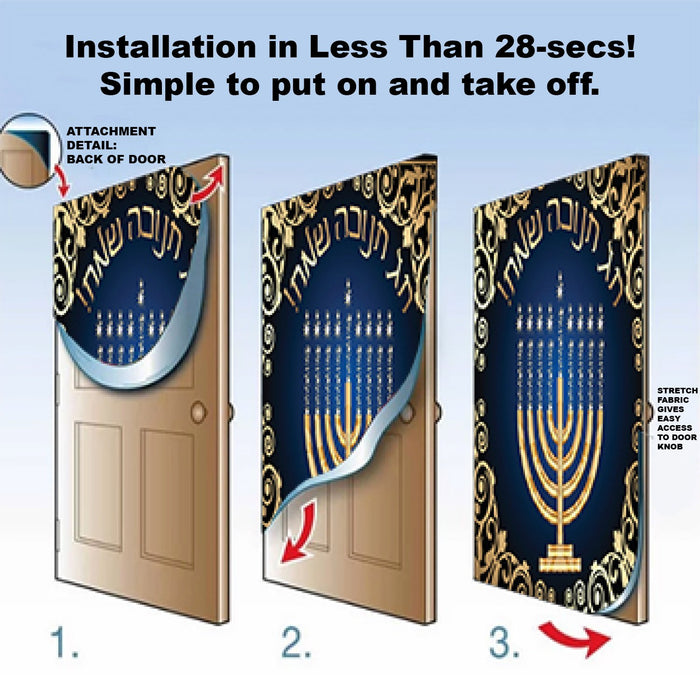 DoorFoto Door Cover Menorah Decoration