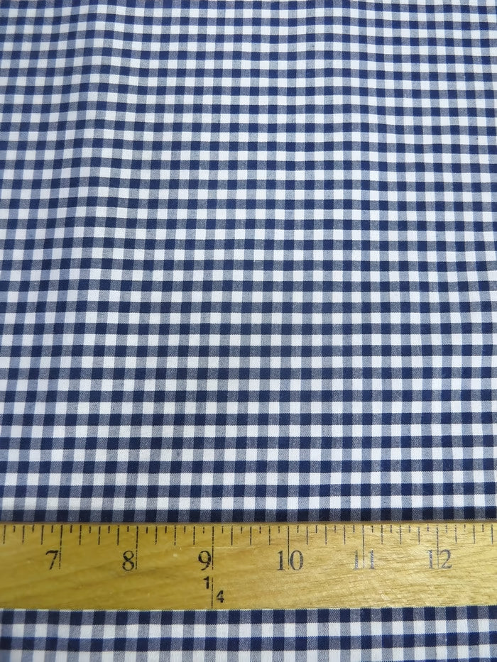 Mini Checkered Gingham Poly Cotton Printed Fabric / Navy Blue / Sold By The Yard
