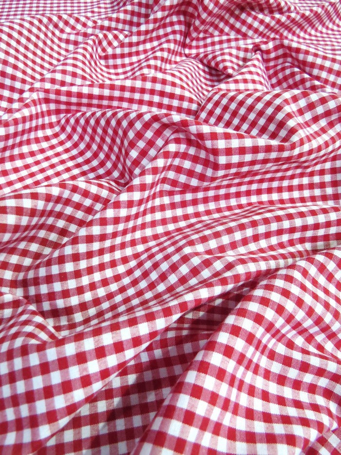 Mini Checkered Gingham Poly Cotton Printed Fabric / Pink / Sold By The Yard