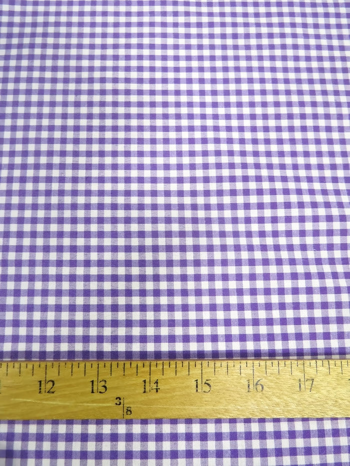Mini Checkered Gingham Poly Cotton Printed Fabric / Purple / Sold By The Yard||color:Purple