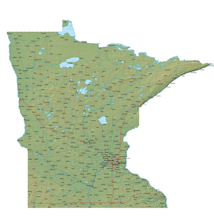 Digital Minnesota map in Fit Together style with Terrain MN-USA-852097
