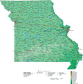 Missouri Map  with Contour Background - Cut Out Style
