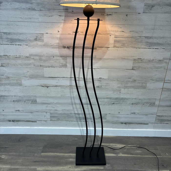 Modern Black Metal Squiggle Floor Lamp with Beige Shade