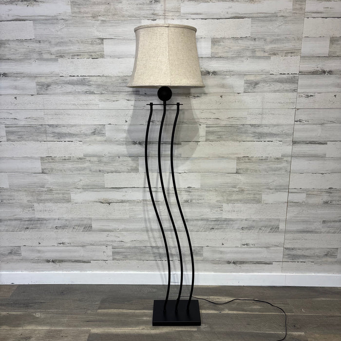Modern Black Metal Squiggle Floor Lamp with Beige Shade