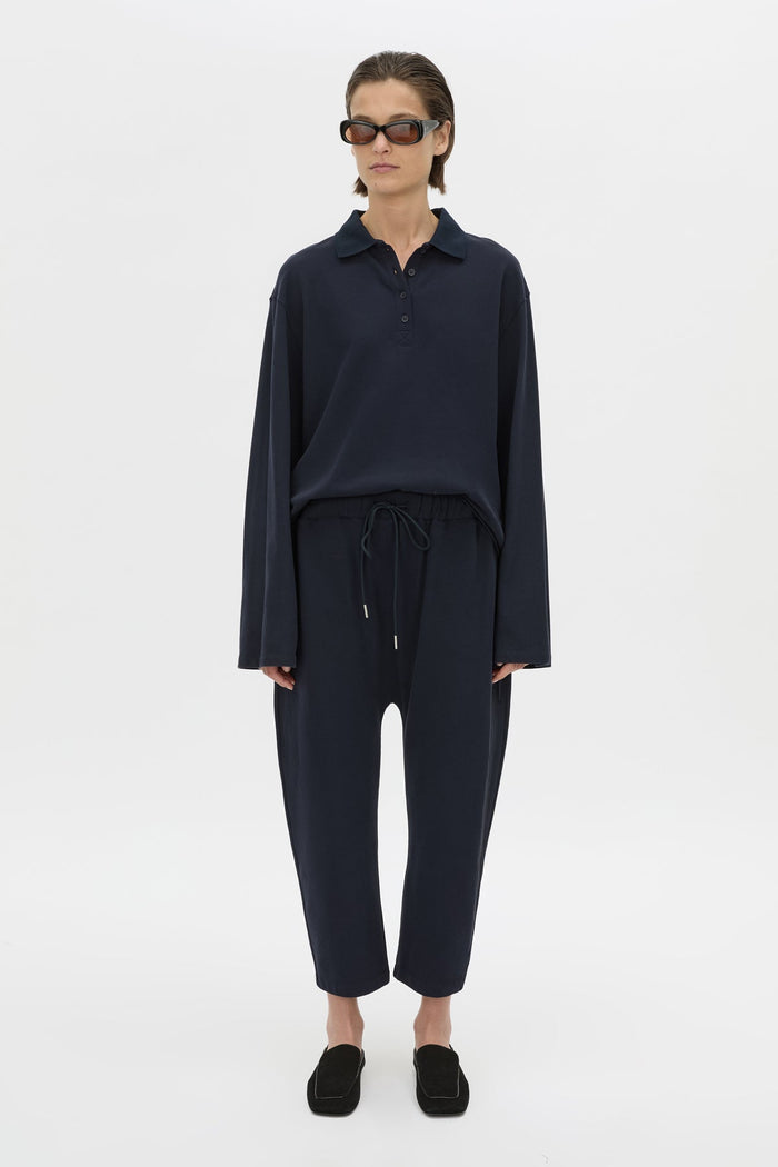 Moreno Long Sleeve Polo Top - Navy Hyde Boutique