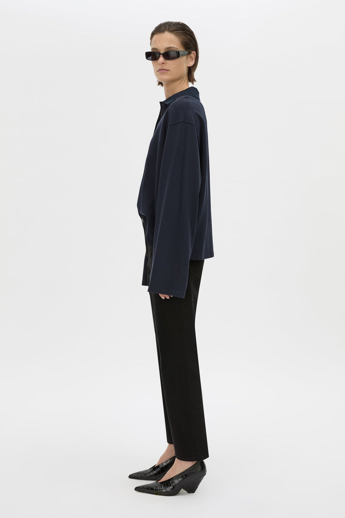 Moreno Long Sleeve Polo Top - Navy Hyde Boutique