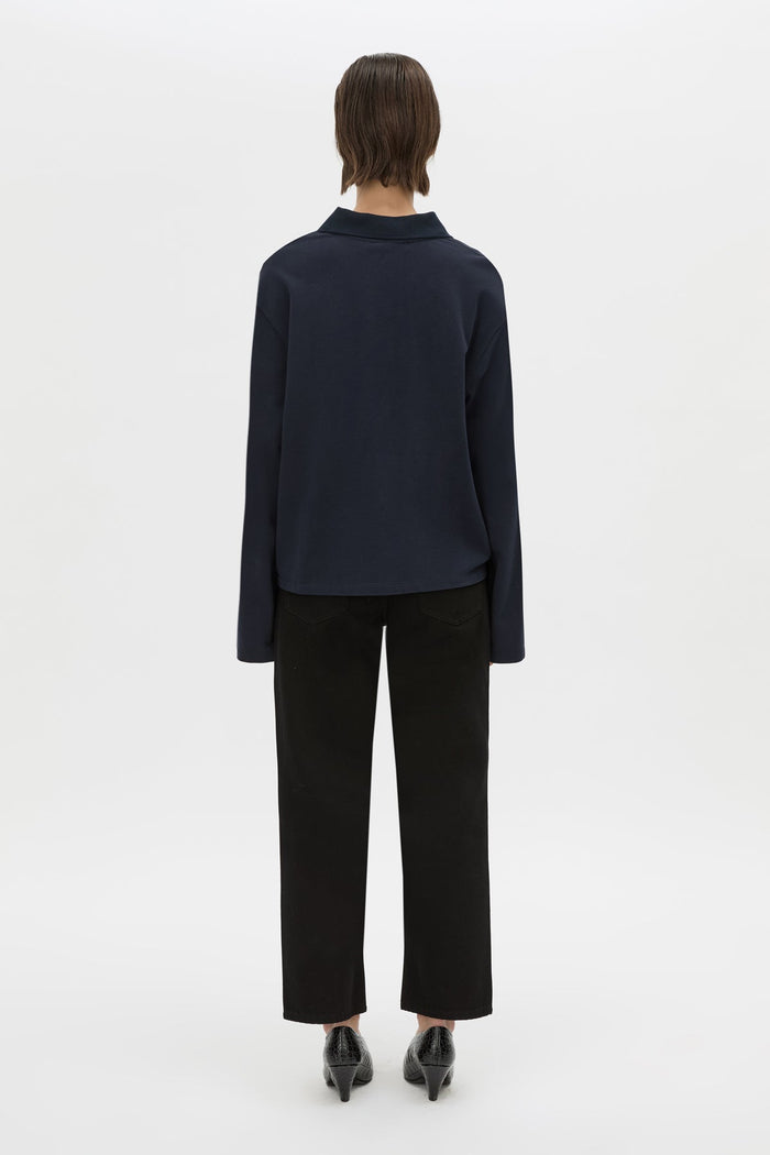 Moreno Long Sleeve Polo Top - Navy Hyde Boutique