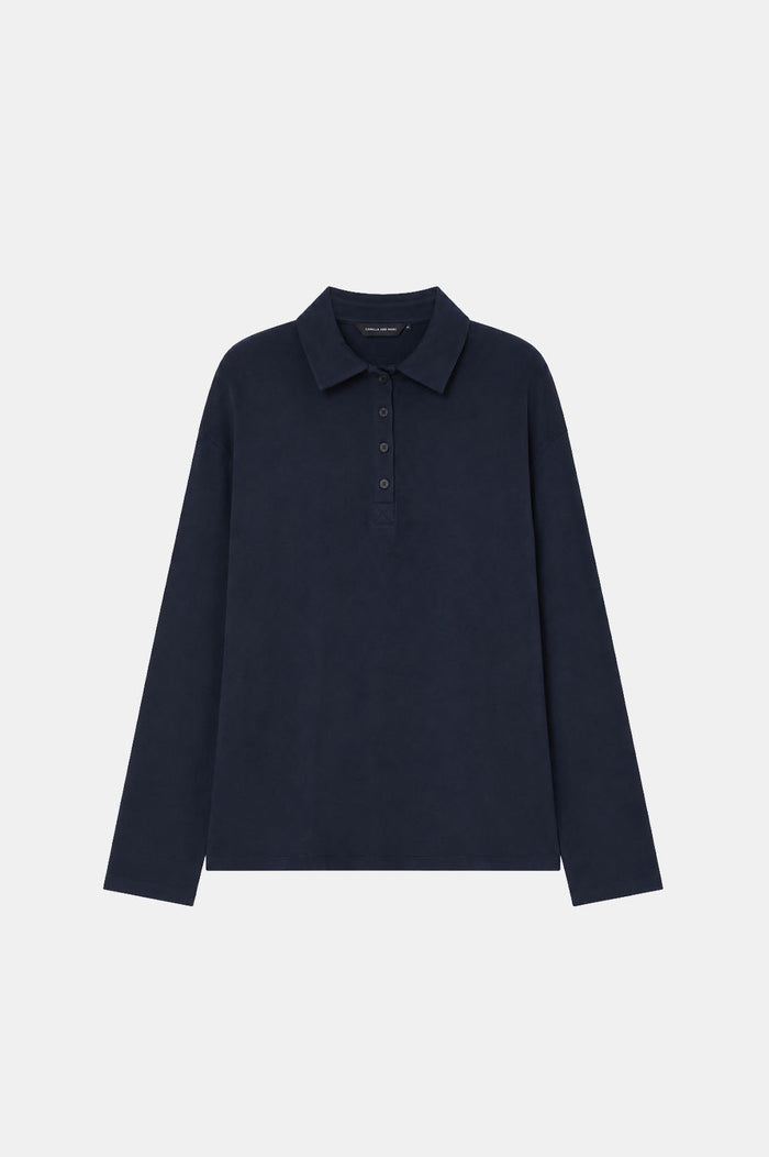 Moreno Long Sleeve Polo Top - Navy Hyde Boutique