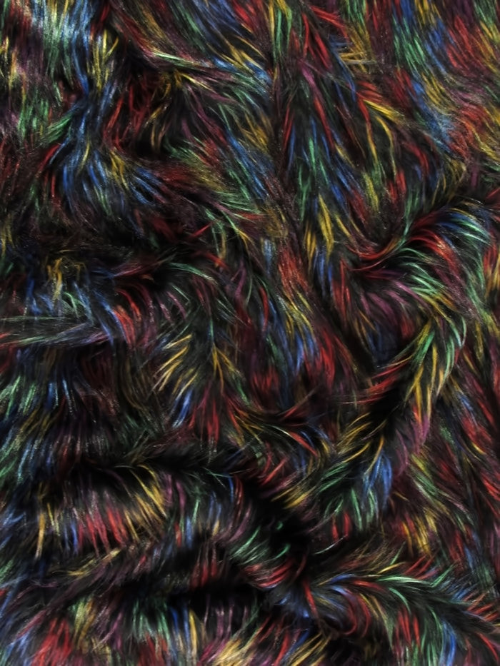 Multi #4 Fireworks Shaggy Long Pile Faux Fur Fabric / Sold By The Yard