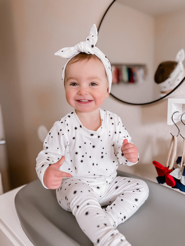 Baby Girl in My Lucky Stars on White Ribbed Leggings