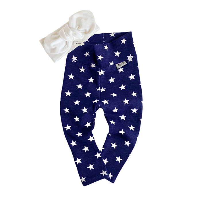 Navy Stars Leggings with White Headband