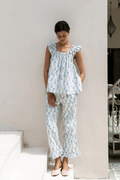 Piyama Nicolette Sleep Set - Pants - Lotus Flower - Blue — front view