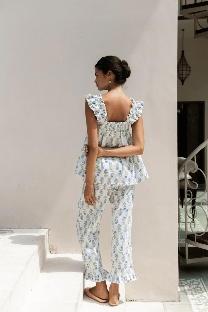 Piyama Nicolette Sleep Set - Pants - Lotus Flower - Blue — view 2
